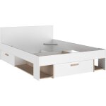Vente - unique - lit 140 x 190 / 200 cm avec rangements - blanc et naturel - kinselia