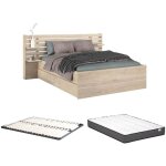 Vente - unique - lit 140 x 190 / 200 cm avec rangements - coloris : naturel + sommier + matelas - tenalia ... Vente - unique - lit 140 x 190 / 200 cm avec rangements - coloris : naturel + sommier + matelas - tenalia ...