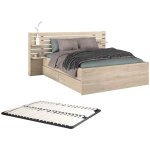 Vente - unique - lit 140 x 190 / 200 cm avec rangements - coloris : naturel + sommier - tenalia ii