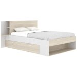 Vente - unique - lit 140 x 190 cm avec rangements - coloris : naturel et blanc - kerosia Vente - unique - lit 140 x 190 cm avec rangements - coloris : naturel et blanc - kerosia
