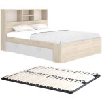 Lit 140 x 190 cm avec rangements - coloris : naturel et blanc + sommier - vardiel