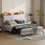 Sureh - lit 140 x 200 cm avec sommier, lit 2 personnes avec led et ports usb, cadre de lit 140x200 avec ...