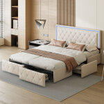 Lit 140 x 200 avec sommier, lit 140, lit double, lit 2 place, lit coffre 140x200 avec sommier en pu beige ...