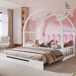 Lit 140x100 cm, lit vot extensible, coussins en velours, structure en pin, sommier  lattes, adapt ...