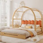 Lit 140x100 cm, lit vot extensible, coussins en velours, structure en pin, sommier  lattes, adapt ...