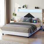 Lit 140x190 cm, cadre de lit, lit flottant avec t�te de lit diamant, avec port de chargement usb et �clairage ...