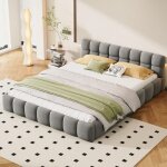 Dans les nuages ? lit double 140x190 cm avec dossier moelleux ? cadre rembourr� en lin ? sommier � lattes ...