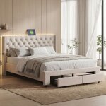 Fortuna lai ? lit 140x190 cm double moelleux avec tiroirs de rangement ? bandes led et ports usb ? velours ...
