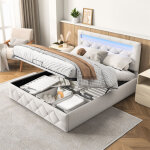 Lit 140x190 cm avec led - lit coffre 140x190 avec sommier � lattes - cadre de lit adulte - tissu en velours ...