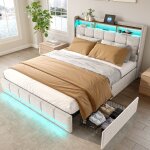 Lit 140x190 cm, avec quatre tiroirs, clairage led rglable, 2 usb et 1 fonction de charge tpcy - c, ...