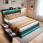 Lit 140x190 cm, avec quatre tiroirs, �clairage led r�glable, 2 usb et 1 fonction de charge tpcy - c, ...