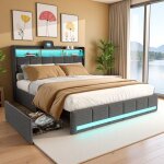 Lit 140x190 cm, avec quatre tiroirs, clairage led rglable, 2 usb et 1 fonction de charge tpcy - c, ...