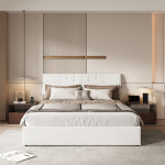 Lit 140x190 cm avec sommier � lattes, lit adulte avec usb et type c, cadre de lit coffre, tissu en teddy ...