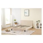Bysommiflex - lit 140x190 cm avec tte de lit tapiss en tissu et sommier en kit beige
