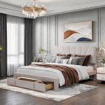 Lit 140x190 cm avec tiroirs, dossier confortable, lit double avec sommier � lattes, velours, convient ...
