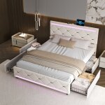 Lit 140x190 cm avec tiroirs - usb et led - velours beige - lit double capitonné, lit adultes - design ... Lit 140x190 cm avec tiroirs - usb et led - velours beige - lit double capitonné, lit adultes - design ...