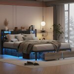 Lit 140x200 avec 2 tiroirs, lit double avec �clairage led & ports usb / type - c, lit adulte, t�te de ...