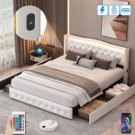 Dans les nuages - lit 140x200 cm, 2 places, avec 4 tiroirs, led, port usb - a / c, bandes en métal doré, ... Dans les nuages - lit 140x200 cm, 2 places, avec 4 tiroirs, led, port usb - a / c, bandes en métal doré, ...