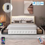 Dans les nuages - lit 140x200 cm, 2 places, avec 4 tiroirs, led, port usb - a / c, bandes en métal doré, ... Dans les nuages - lit 140x200 cm, 2 places, avec 4 tiroirs, led, port usb - a / c, bandes en métal doré, ...