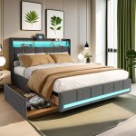 Lit 140x200 cm, avec quatre tiroirs, clairage led rglable, 2 usb et 1 fonction de charge tpcy - c, ...