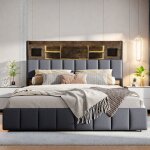 Lit 140x200 cm, lit tiroir avec led, lit adulte avec 4 tiroirs, lit 140x200 capitonn avec 2 ports de ...