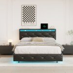 Lit 140x200, lit suspendu, lit adulte, hauteur de la tte de lit rglable, bandes lumineuses de chevet ...