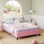 Lit 140x200cm - lit enfant 140x200 - lit princesse fille avec couronne, sommier, t�te de lit & led r�glables ...