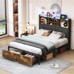 Sunfecili - lit 160 x 200 avec 2 tiroirs, lit rembourré, lit double, bande lumineuse led, prise usb, ... Sunfecili - lit 160 x 200 avec 2 tiroirs, lit rembourré, lit double, bande lumineuse led, prise usb, ...