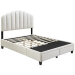 Vente - unique - lit 160 x 200 cm avec tiroirs - velours - ivoire - ilisio