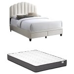 Vente - unique - lit 160 x 200 cm avec tiroirs - velours - ivoire + matelas - ilisio Vente - unique - lit 160 x 200 cm avec tiroirs - velours - ivoire + matelas - ilisio