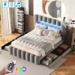Dans les nuages - lit 160x200 cm, 2 places, avec 4 tiroirs de rangement, led, usb, mp3 audio, tte de ...