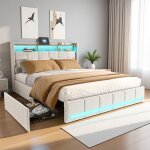 Lit 160x200 cm, avec quatre tiroirs, clairage led rglable, 2 usb et 1 fonction de charge tpcy - c, ...