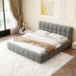 Lit 160x200, lit double, lit adulte, lit de sol, lit capitonn�, cadre de lit avec t�te de lit, sommier ...