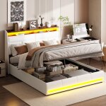 Lit 160x200 avec sommier, lit 160x200, lit coffre 160x200, lumires led rglables  la tte et au pied ...