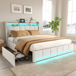 Lit 180 x 200cm avec 4 tiroirs, lit 180x200 avec sommier, cadre de lit, avec port usb et led, avec tete ...