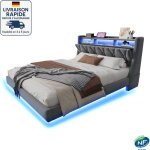 Modfu - lit 180x200 lit adulte - lit double capitonn - lit flottant design - tissu velours - tte de ...