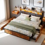 Dans les nuages ? lit adulte 180x200 cm avec 4 tiroirs en fer ? �clairage led int�gr� ? cadre m�tal robuste ...