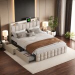 Lit 180x200 avec tiroir, lit adulte avec led et 4 tiroirs, lit capitonn�, lit rembourr� lin, lit 2 places ...