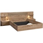 Lit 180x200cm avec t�te de lit chevets suspendus et �clairage int�gr� aspect bois et noir - nikita