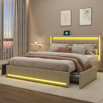 Lit 2 personnes 140 x 190 avec sommier et tiroirs, lit 140x190 avec t�te de lit et led, ports usb, cadre ...