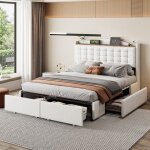 Lit 2 personnes 160 x 200 avec tête de lit et tiroirs de rangement sous le lit, lit double capitonné ... Lit 2 personnes 160 x 200 avec tête de lit et tiroirs de rangement sous le lit, lit double capitonné ...