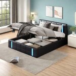 Sureh - lit 2 personnes 160x200 avec sommier led et usb, lit coffre avec tte de lit et rangement sous ...