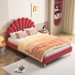 Lit 2 personnes capitonn 140 x 200 avec sommier  lattes, lit fille, lit princesse, lit 140x200, velours, ...