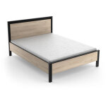 Lit 2 places couchage 140x190 couleur ch�ne / noir - largeur 146, 3 x profondeur 198 x hauteur 96, 6 ...