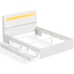 Vasagle - lit avec 2 tiroirs coulissants 140 x 190 cm, lit double, cadre de lit, avec led, multiprise, ...