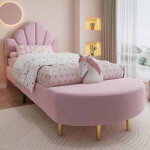 Lit 90�200cm, lit enfant, lit simple avec banc int�gr�, rev�tement velours et contreplaqu�, sans matelas, ...