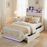 Lit 90x200 avec 2 tiroirs, lit adulte capitonn� - avec bande led et t�te de lit rangement - sommier � ...