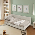 Lit 90x200 cm - lit enfant avec haut dossier - design en velours beige - sans matelas