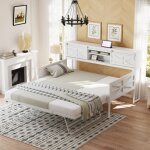 Lit 90x200 cm - lit escamotable avec de nombreux rangements et prises - en mtal - blanc - sans matelas ...