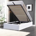 Lit 90x200 - coffre gris - 12 lattes - montage rapide et facile - rev�tement pvc simili facile d'entretien ...